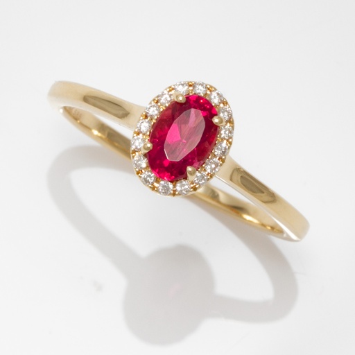 [J2022-RNG-1913] 14K Y/G 0.52ct Rubellite Ring with 0.08ctw Diamond Halo
