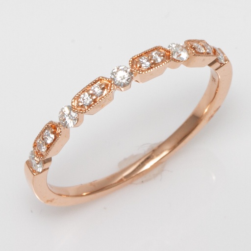 [J2022-RNG-1928] 14K R/G 0.20ctw Diamond Stackable Band with Milgrain Accents