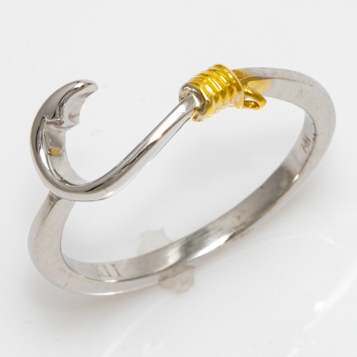 [J2022-RNG-1986] 14K W/G Hook Ring with 14K Y/G Accents